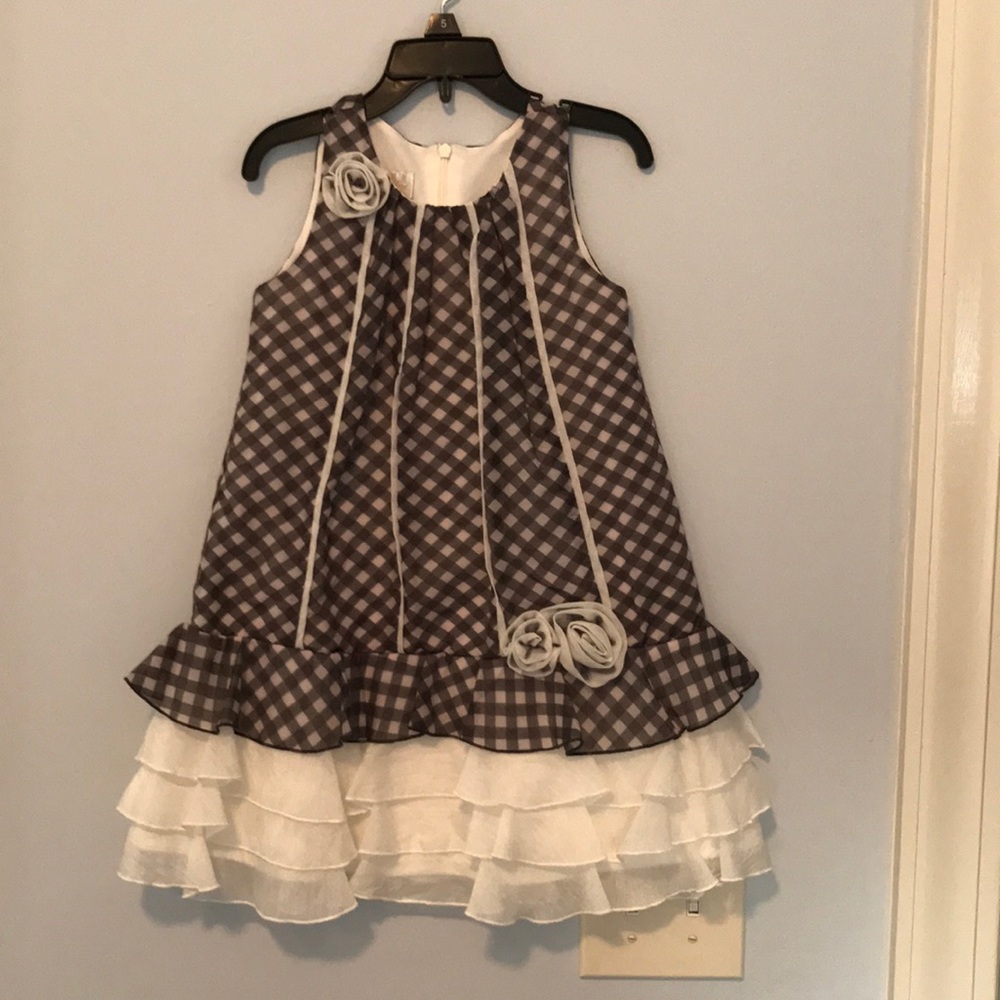 Black and white dress with gray rose accents